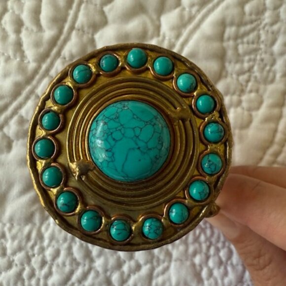 vintage brass/copper turquoise bracelet - Picture 6 of 6